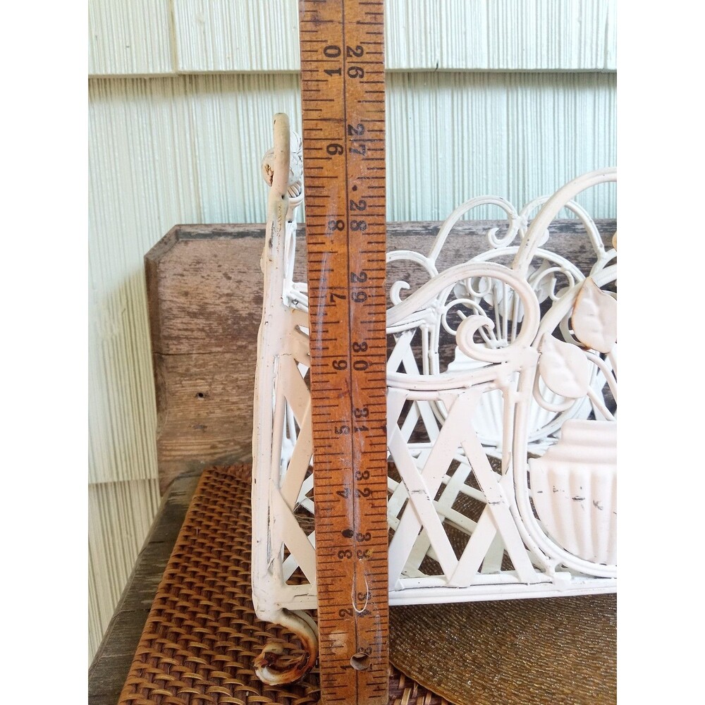 Wrought Iron Planter, Ornate Scrollwork, 1920's Antique, White 24x7, two 6" pots - Picture 14 of 15